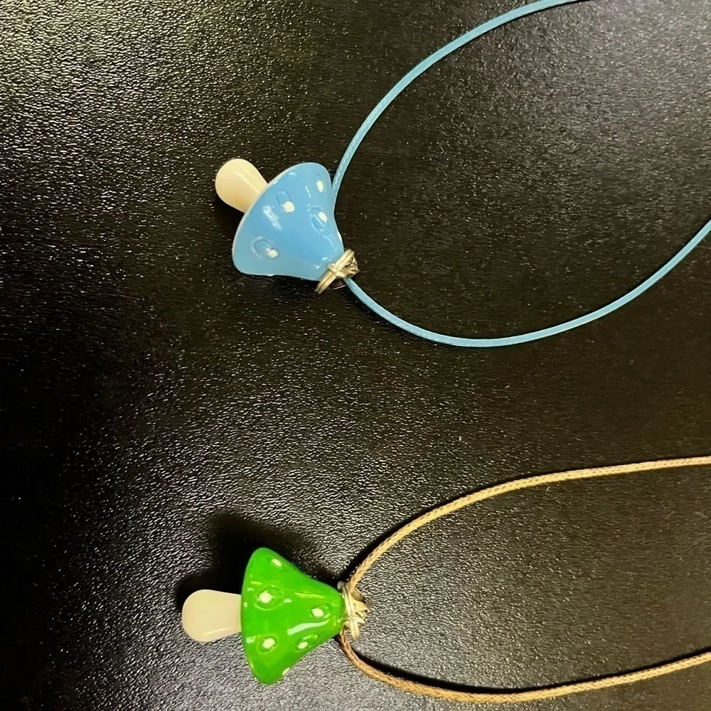 Handmade Mushroom Cottagecore Gardencore Nature two Necklaces Blue Green Trendy
